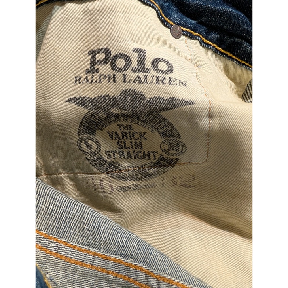 Polo Ralph Lauren Varick Slim Straight Graphic Jeans Mens 46B x 32 Blue Denim - Picture 7 of 10